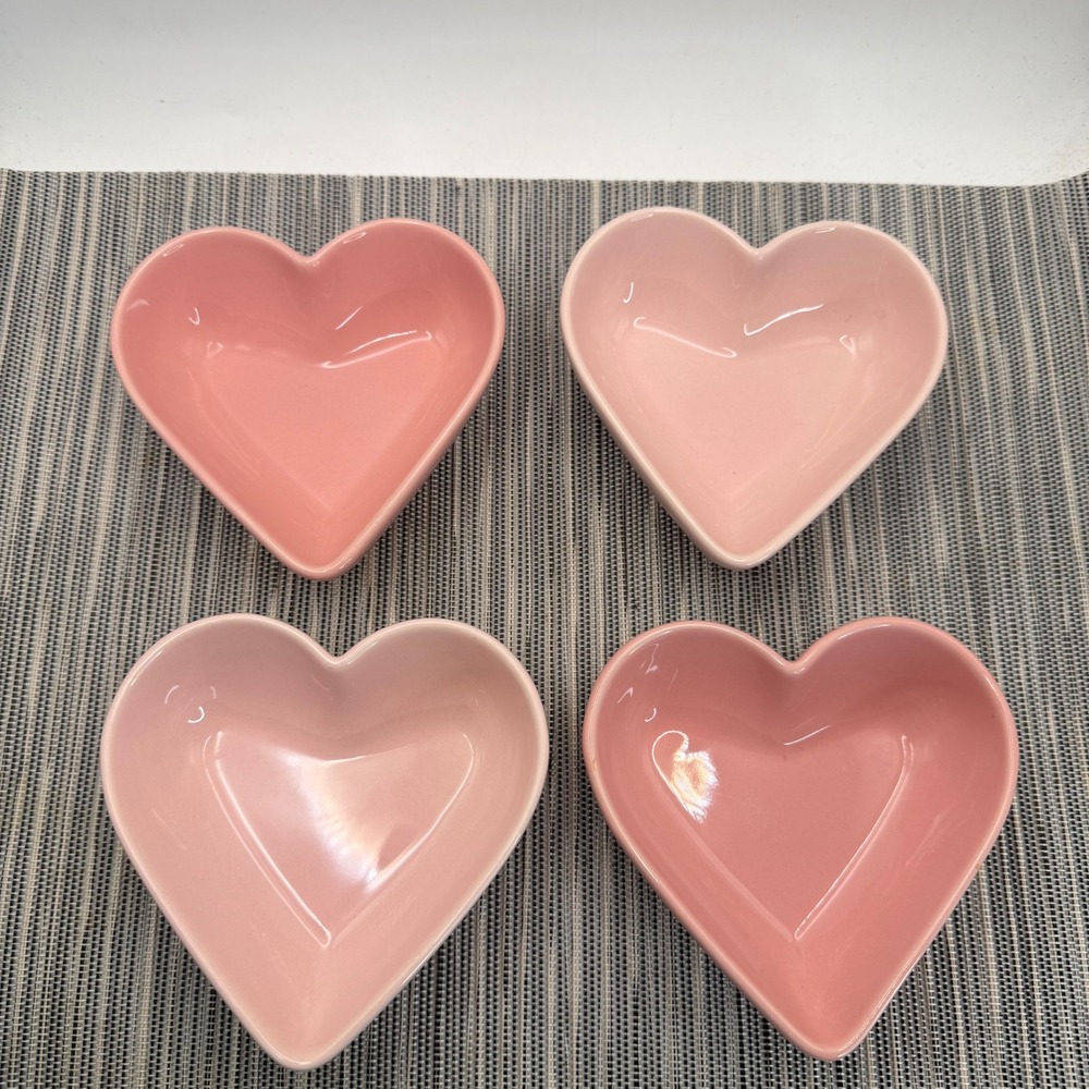 Paris Hilton Heart Stoneware Bowls Set 4 Pink Dipping Sauce Dishes Y2K 18925F